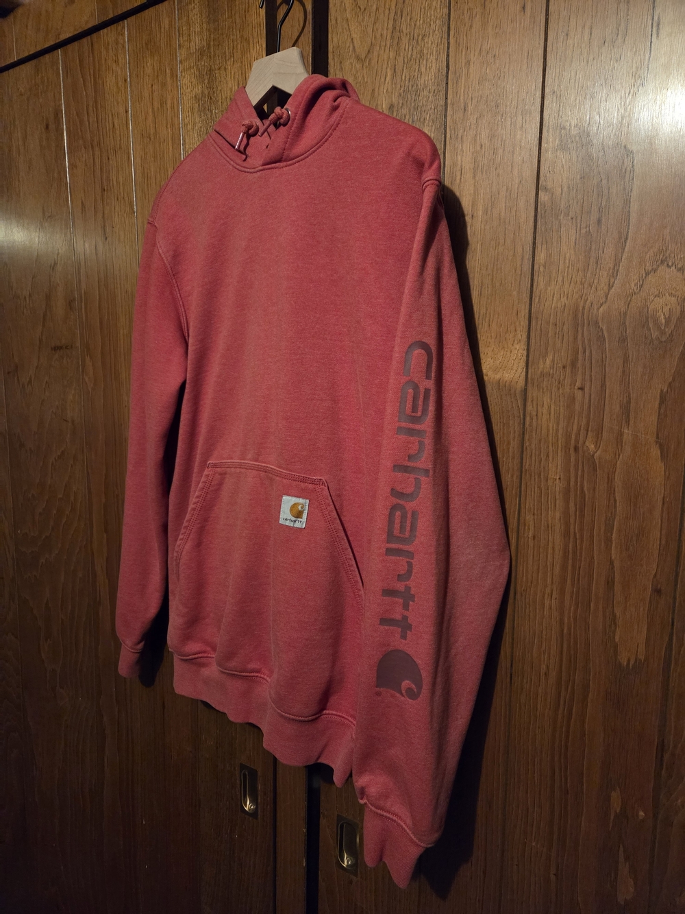 Carhartt Men's Red Hoodie with Sleeve Logo